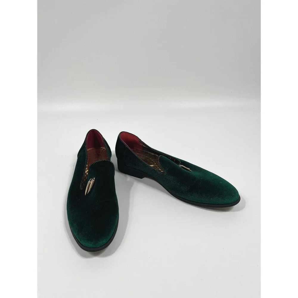 Mens Slip On Loafers 12.5 Green Velvet Formal Event Black Tie Wedding Guest